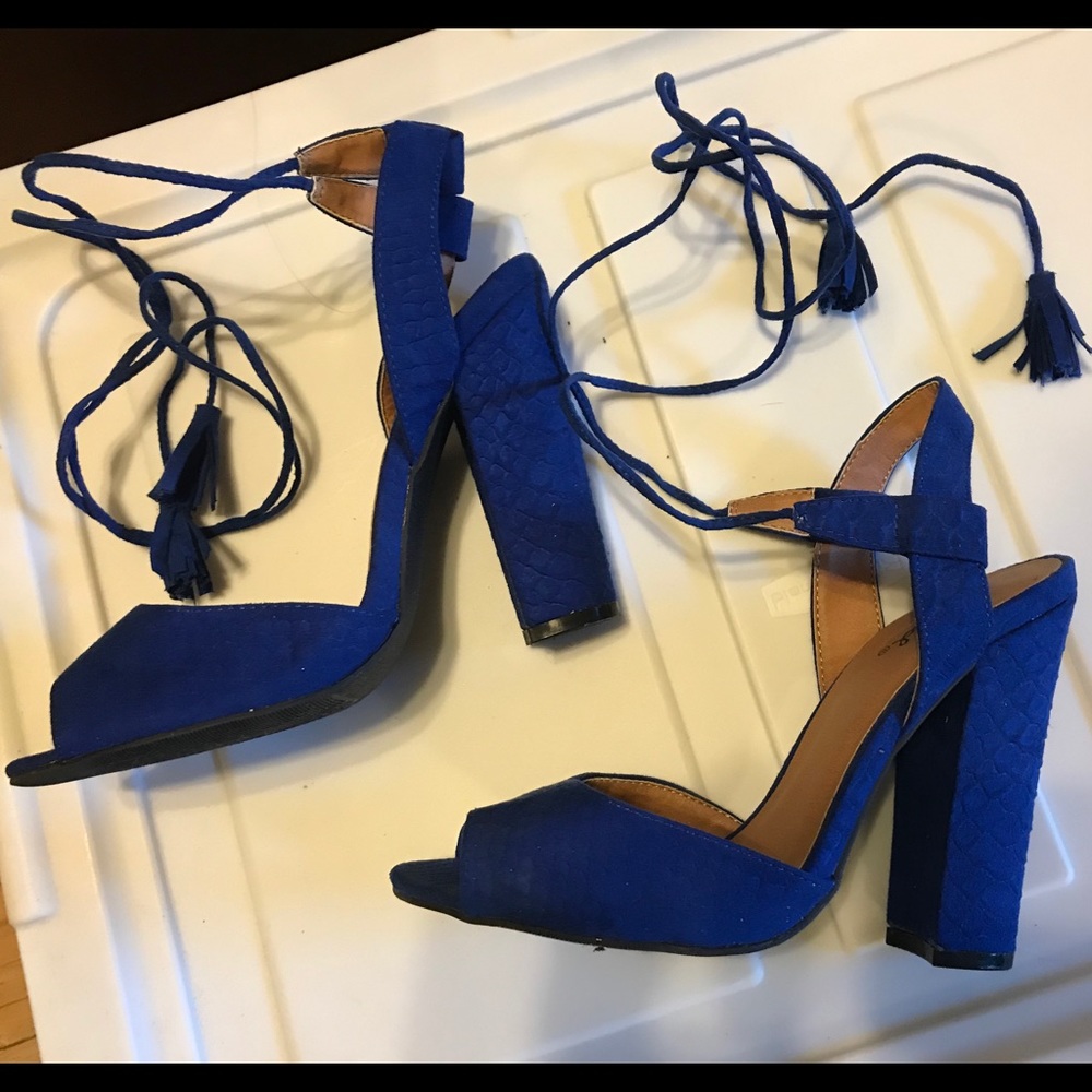Qupid Blue Suede Lace up Heels